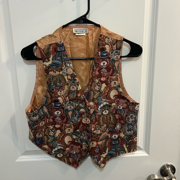 Facets Tops - Vintage Facets Teddy Bear Tapestry Vest Brown Multicolor Women’s Size M